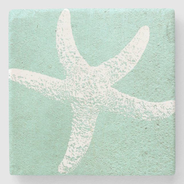 Blauer und weißer Starfish-Untersetzer Steinuntersetzer (Vorderseite)