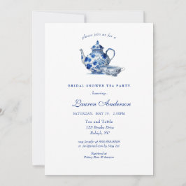 Blauer und weißer Teekessel Bridal Dusche Einladun Einladung