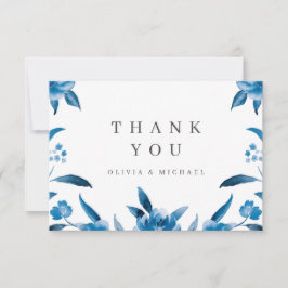 Blauer und weißer Wasserfarben Blumenzwiebeltraum Dankeskarte