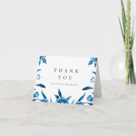 Blauer und weißer Wasserfarben Blumenzwiebeltraum Dankeskarte