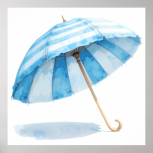 Blauer und weißer Wasserfarben-Schirm – Ozean-Kind Poster