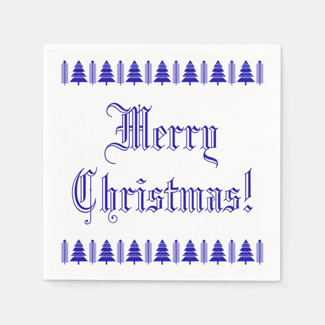 Blauer und weißer Weihnachtsbaum Benutzerdefiniert Serviette (Vorderseite)