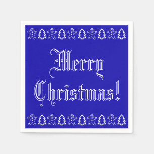 Blauer und weißer Weihnachtsbaum Gingerbread Mann Serviette