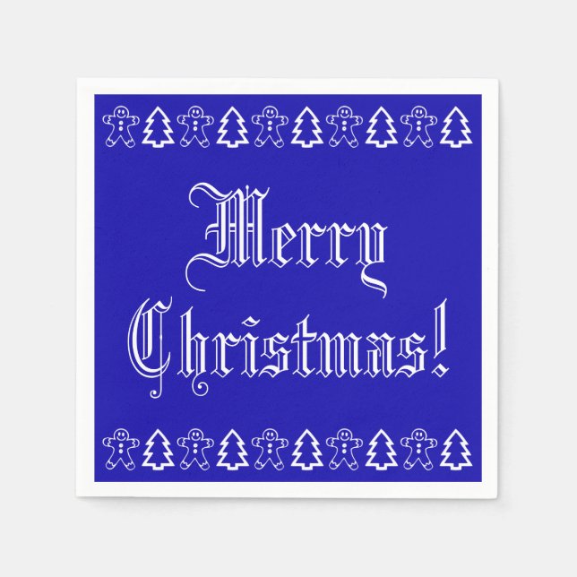 Blauer und weißer Weihnachtsbaum Gingerbread Mann  Serviette (Vorderseite)