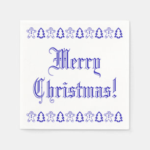 Blauer und weißer Weihnachtsbaum Gingerbread Mann Serviette