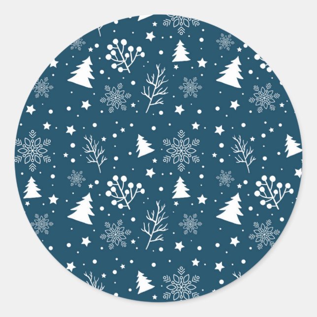 Blauer und weißer Weihnachtsbaum, Sterne Zuckerkoh Runder Aufkleber (Vorderseite)