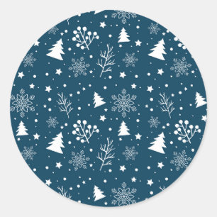 Blauer und weißer Weihnachtsbaum, Sterne-Zuckerkuc Runder Aufkleber