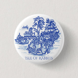 Blauer und weißer Willow Rabbit FloraI Insel Pago Button