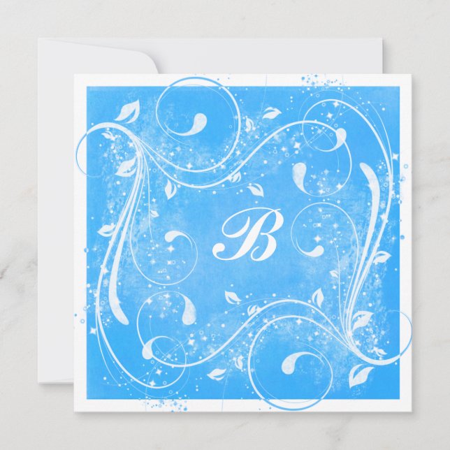 Blauer und weißer Wirbel Hochzeitsempfang Einladung (Vorderseite)