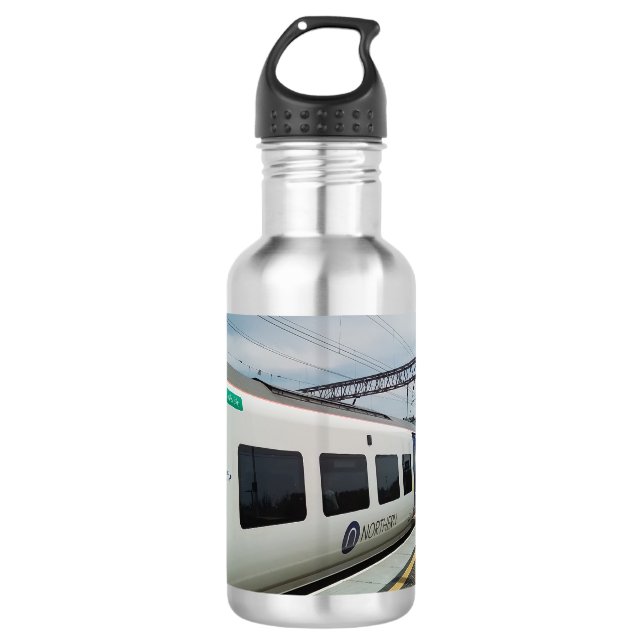 Blauer und weißer Zug Edelstahlflasche (Vorderseite)