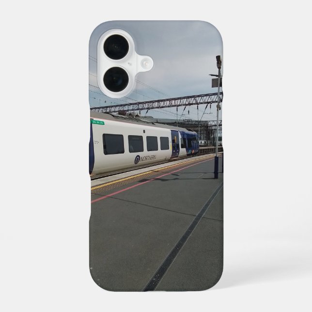 Blauer und weißer Zug iPhone 16 Hülle (Rückseite)