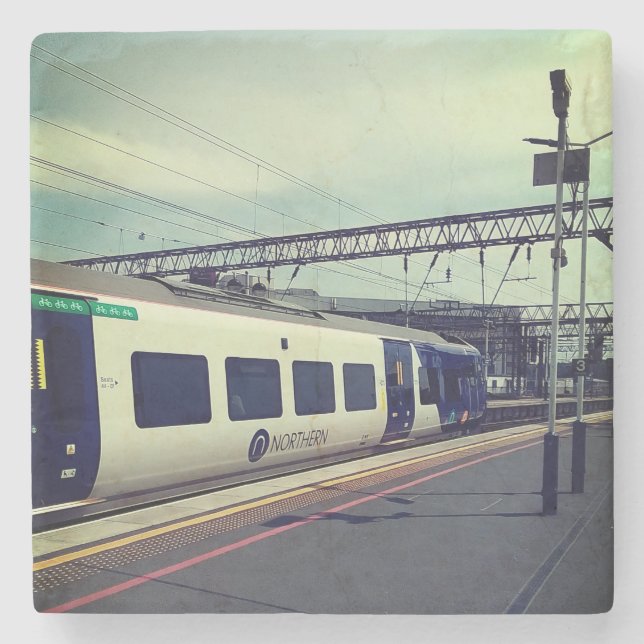 Blauer und weißer Zug Steinuntersetzer (Vorderseite)