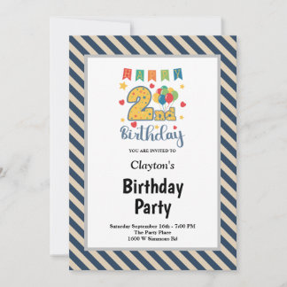 Blauer Vanilla Streifen Gerahmt 2. Party Einladung