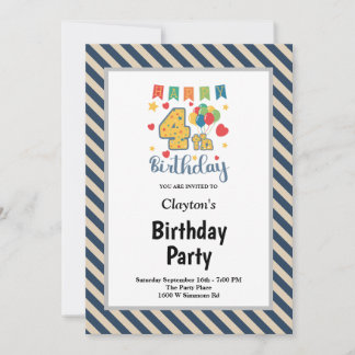 Blauer Vanilla Streifen Gerahmt 4. Geburtstag Part Einladung