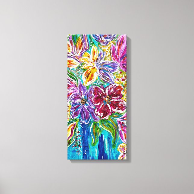 Blauer Vase Blütenfarbenfrohe gezapfte Canvas Prin Leinwanddruck (Vorderseite)