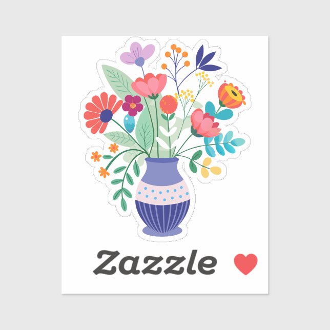 Blauer Vase der Whimsikalen Wildblumen Aufkleber (Blatt)