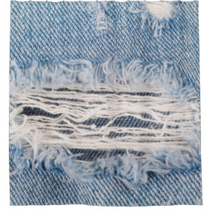 Blauer verblasste Jeans, Texturen gerissene Jeans Duschvorhang