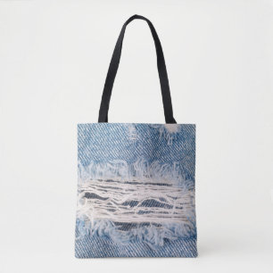 Blauer verblasste Jeans, Texturen gerissene Jeans Tasche