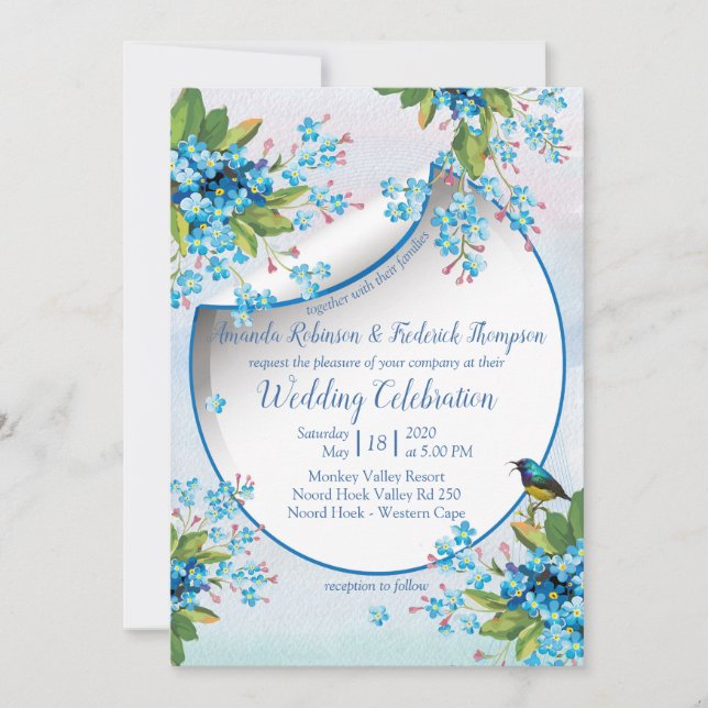 Blauer Vergessen-nicht-Blume Hochzeit Einladung (Vorderseite)
