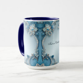 Blauer Verzierter Blumenstrauß Tasse
