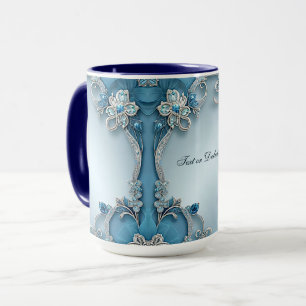 Blauer Verzierter Blumenstrauß Tasse