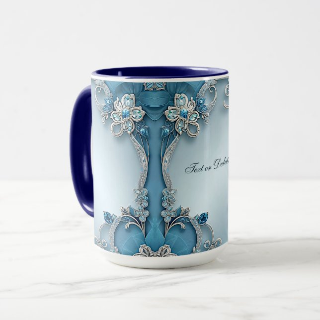 Blauer Verzierter Blumenstrauß Tasse (Vorderseite Links)