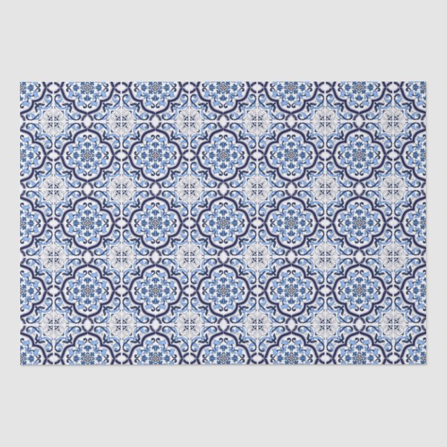  Blauer Verzierter Blütenschwarm Sizilianischer Ti Seidenpapier (Vorderseite)