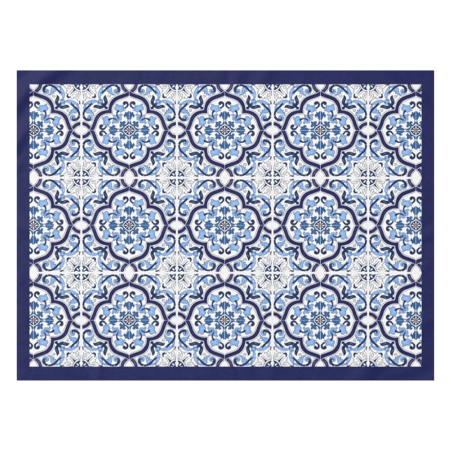  Blauer Verzierter Blütenschwarm Sizilianischer Ti Tischdecke (Vorderseite (Horizontal))