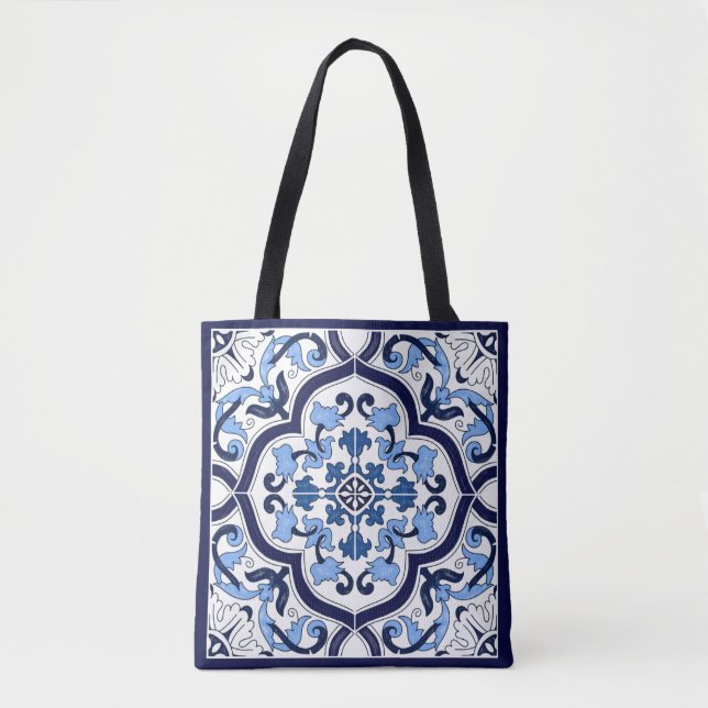 Blauer Verzierter Blütenschwarm Sizilianischer Til Tasche (Vorderseite)