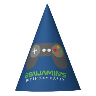 Blauer Videospiel-Prüfer-Kindergeburtstag Partyhütchen