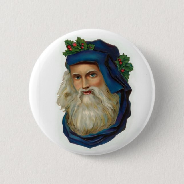 Blauer viktorianischer Weihnachtsmann Button (Vorderseite)