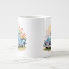 Blauer Vintage-LKW mit Ostereiern & Tulpen Jumbo-Tasse