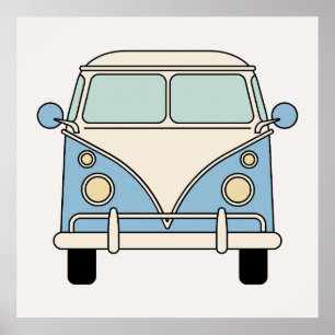 Blauer Vintage-Retro-Camper-Van-Bus Poster