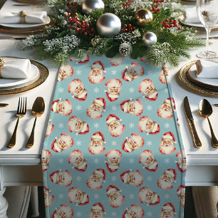 Blauer Vintage Retro Weihnachtsmann Weihnachten Kurzer Tischläufer