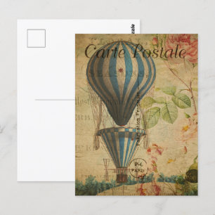 Blauer Vintage-Steampunk-Heißluftballon Postkarte