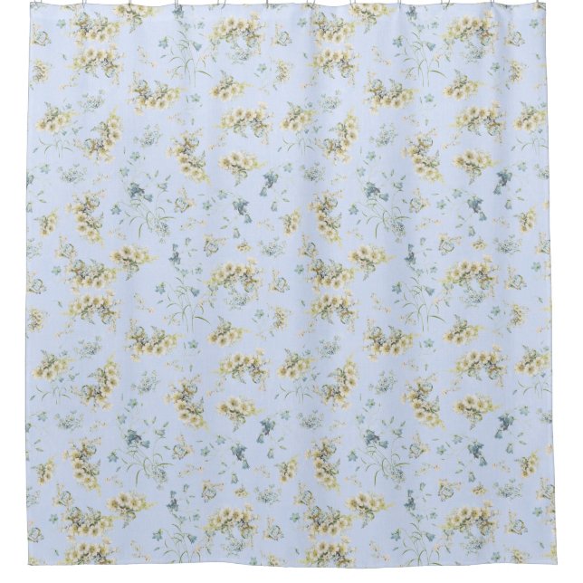 Blauer Vintager BlumenPastellduschvorhang Duschvorhang (Vorderseite)