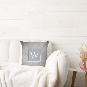 Blauer Vintager Damask Monogram Kissen