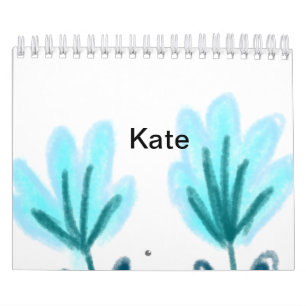 Blauer violetter t-Blumen-Aquarell-Name-Text durch Kalender