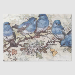 Blauer Vogel auf dem Schmetterling Vintage Entkopp Seidenpapier