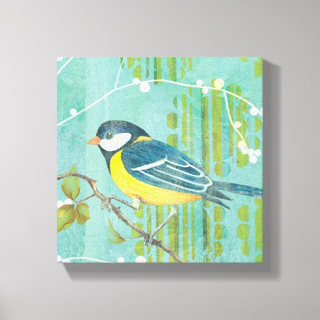 Blauer Vogel auf einem Baum Leinwanddruck (Vorderseite)