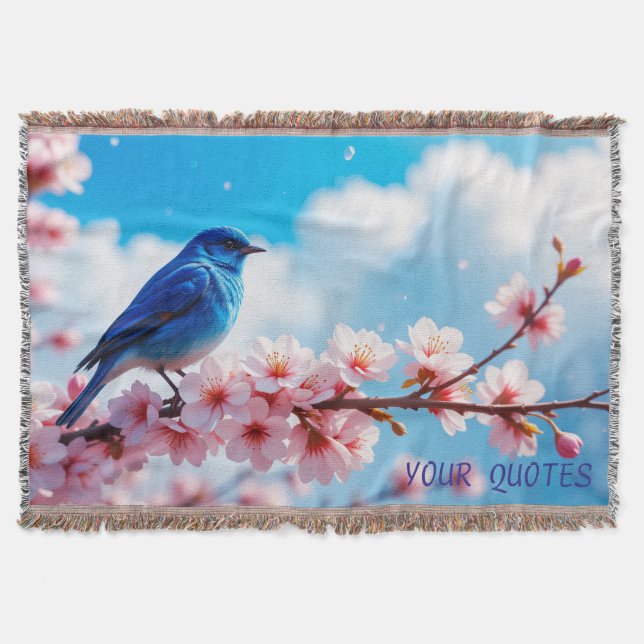 Blauer Vogel auf Kirschblütenzweig Decke (Vorderseite)