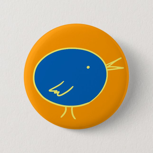 Blauer Vogel auf Orange Button (Vorderseite)