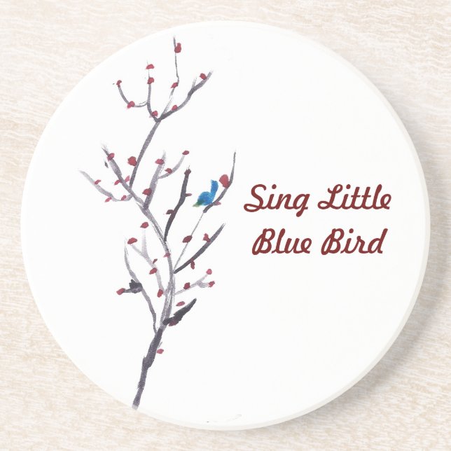 Blauer Vogel-Baum Sandstein Untersetzer (Vorne)