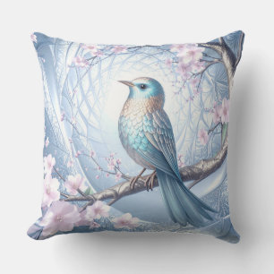 Blauer Vogel Blumen-Wurfkissen Kissen