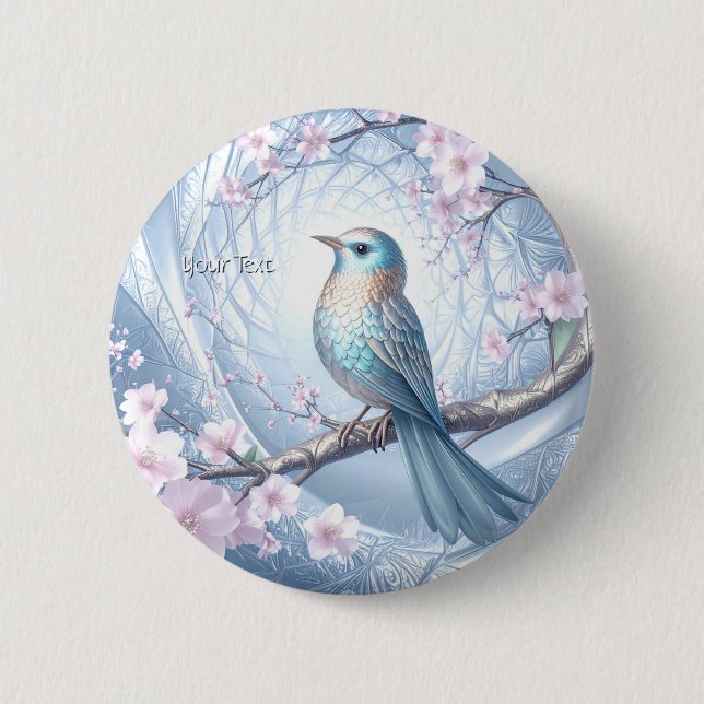 Blauer Vogel-Blumenknopf Button (Vorderseite)