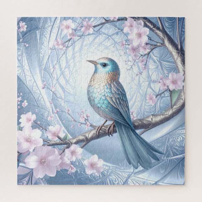 Blauer Vogel Blumenpuzzle (Vertikal)