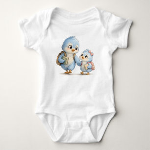 Blauer Vogel Bruder Schwester Baby Bodysuit Strampler