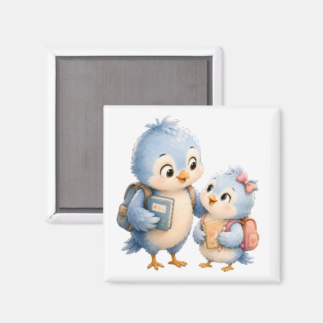 Blauer Vogel Bruder Schwester Quadrat Magnet (Vorderseite/Rückseite)