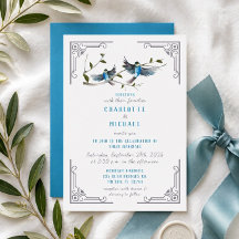 Blauer Vogel des Glücks Einladung Hochzeit