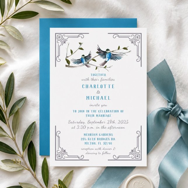 Blauer Vogel des Glücks Einladung Hochzeit (Von Creator hochgeladen)